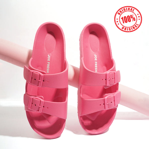 Joe-Fresh Pink Double Band Buckled Slippers