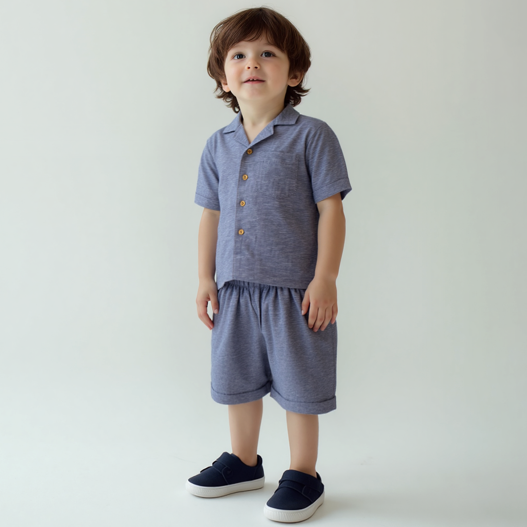 Baby Boy Piece Safari Suit Dark Grey Self Print –