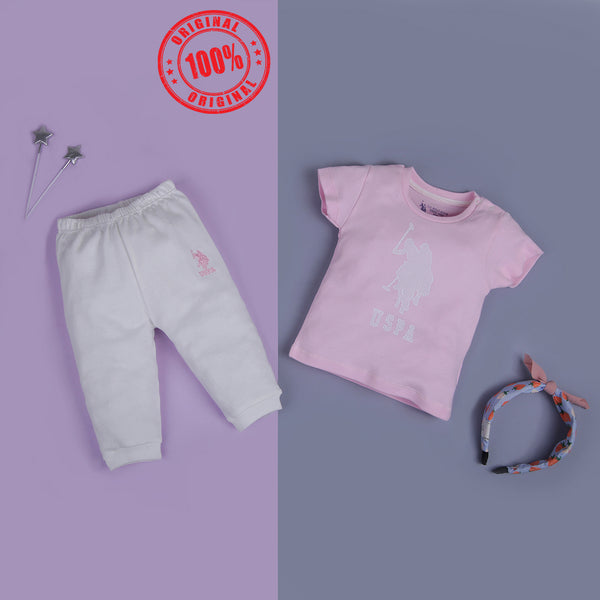 U.s. Polo Assn 2 Piece Baby Pink/White Set