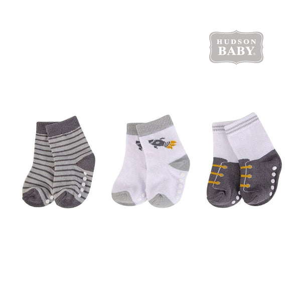 Hudson Baby 3pk Socks anti Slip Rocket Print