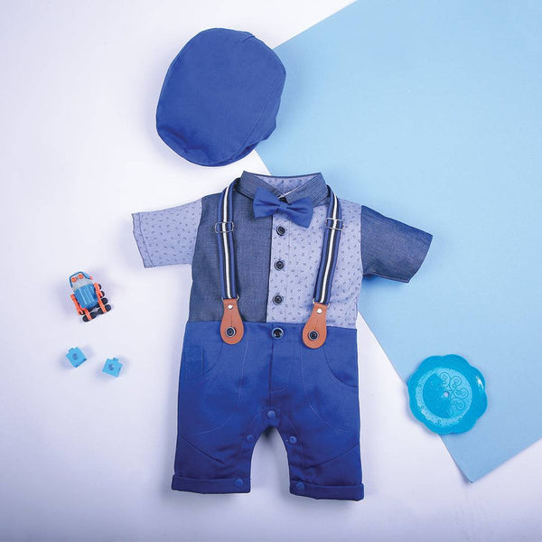 Baby Boy 3 Piece Formal Set Royal blue & grey Print