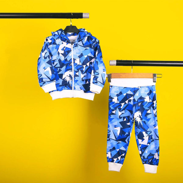 Boy Blue/White Digital Print Track Suit With Hoodie