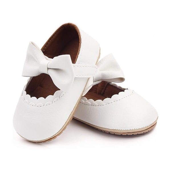 Baby Girl White Bow Pumps Walking-Sole