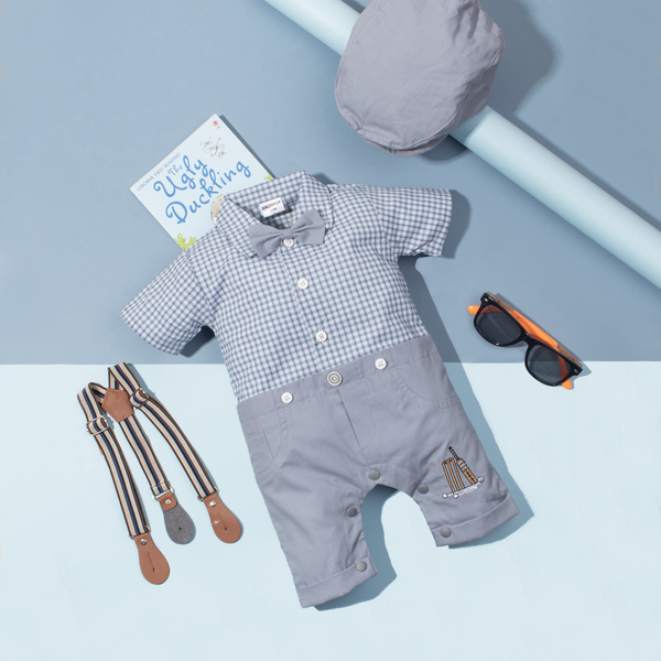 Baby Boy 3 Piece Grey Checked Print Formal Set
