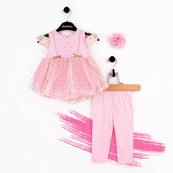 Baby Girl 3 Piece Fancy Set Pink Hearts