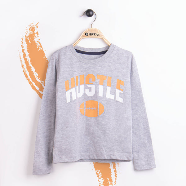 Boy Long Sleeve T-Shirt Grey Hustle Print