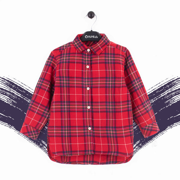 Girl Dark Pink Checked Print Shirt