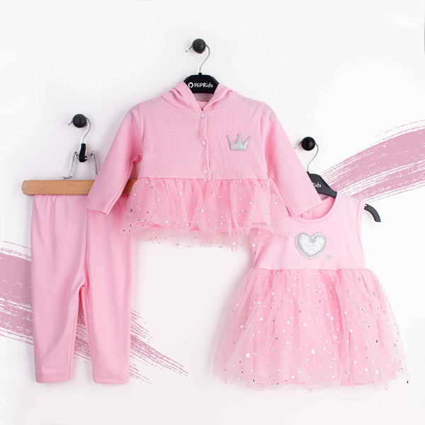 Baby girl 3 Piece Set Pink 3D Heart