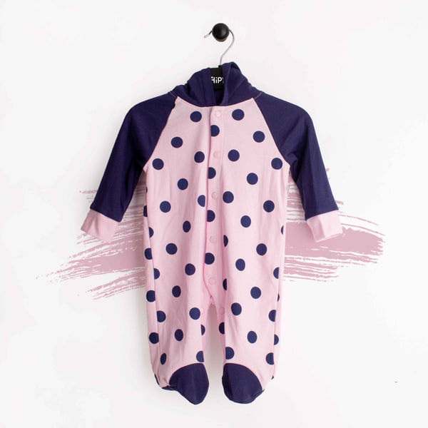 Wonder-child Pink Polka Dots Romper With Hoodie