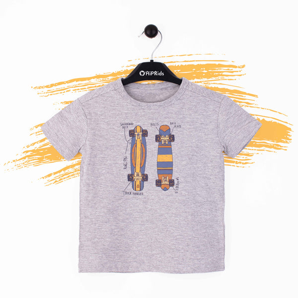 Baby Boy Grey  Skateboard Print T-Shirt