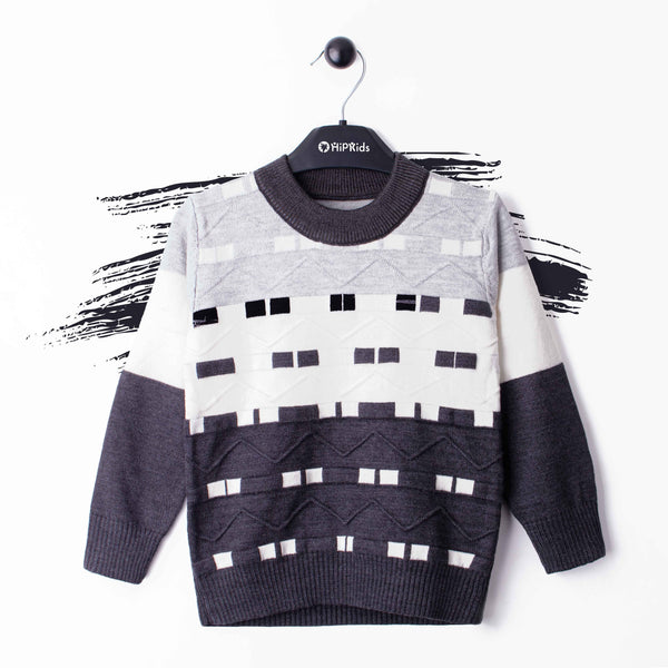 Baby Boy Long Sleeves Grey Checked Style Sweater