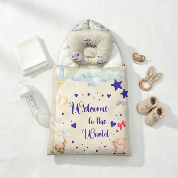 Baby Unisex 2 Piece Set Velvet Carrynest Grey Welcome to the world