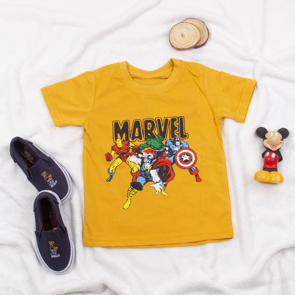 Boy Yellow Marvel Print T-Shirt