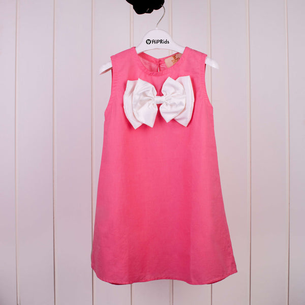 Girl Pink /White Big Bow Long Shirt