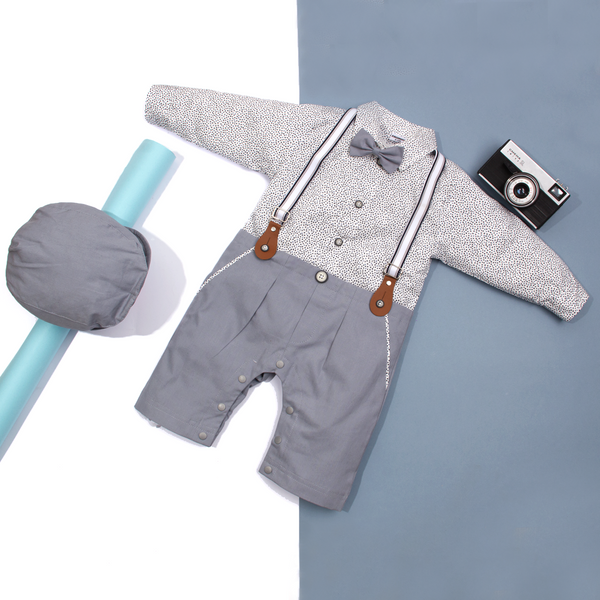 Baby Boy 3 piece Formal Set Grey/White Print