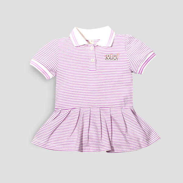Baby Girl Purple Stripes Embroidered Animal Long Shirt