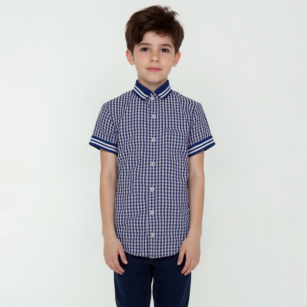 Baby Boys Blue/White Checked Rib Style Shirt