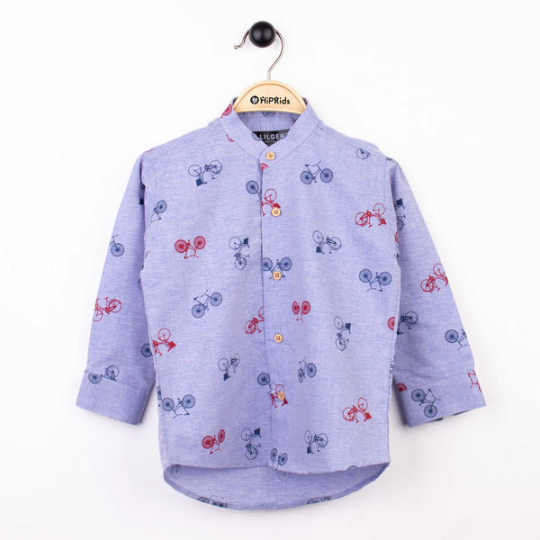 Baby Boy Full Sleeves Blue Shirt Bicycle Print