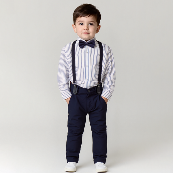 Baby Boy 4 Piece Set Blue Stripes / Navy Formal Set