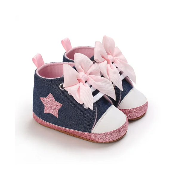 Baby Girl Pink Bow Glitter Star Shoes