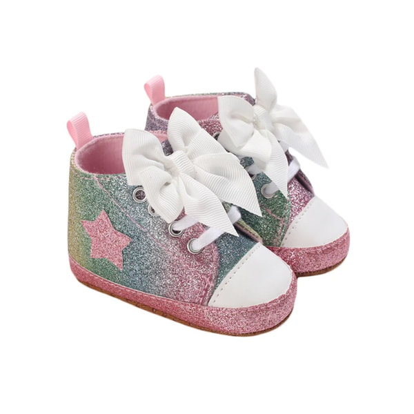 Baby Girl White Bow Glitter Star Shoes