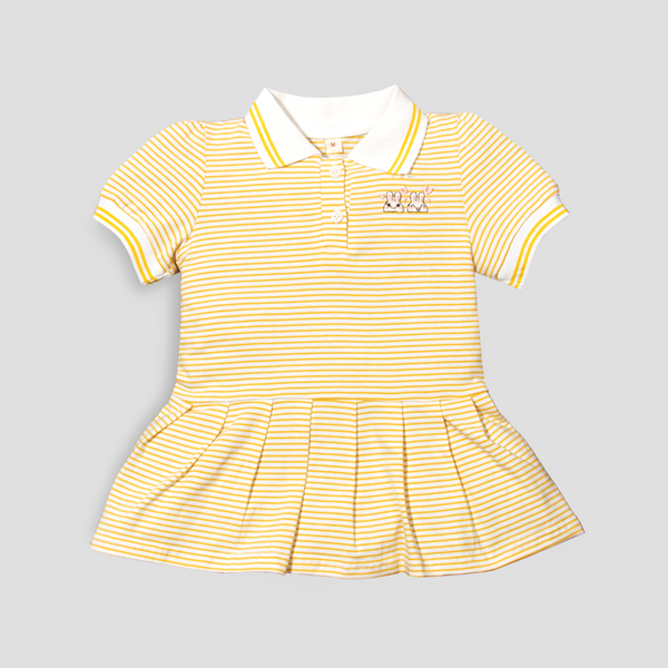 Baby Girl Yellow Stripes Embroidered Animal Long Shirt