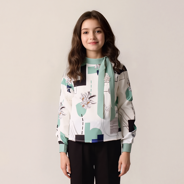 Girl Green flower Print Top