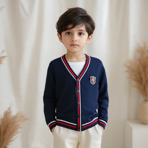 Navy Blue Front Open Full Sleeves Sweater