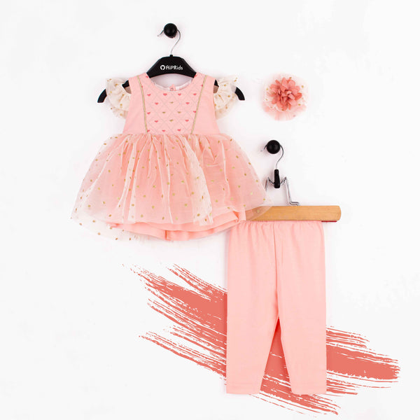 Baby Girl 3 Piece Fancy Set Peach Hearts