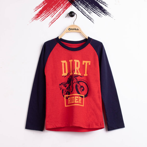 Boy Long Sleeve T-Shirt Navy / Red Rider Print