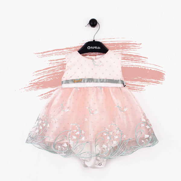 Baby Girl Peach Embroidered Fancy Toto Frock