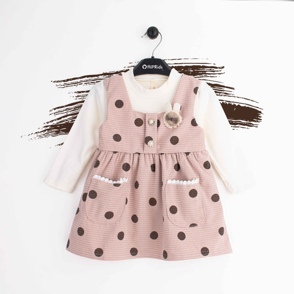 Baby Girl Double Pocket Pink Polka Print Frock