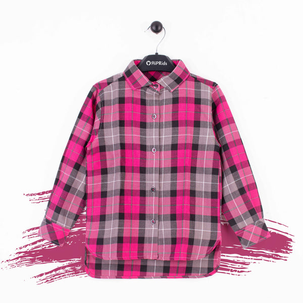 Girl Pink Black Checked Print Shirt