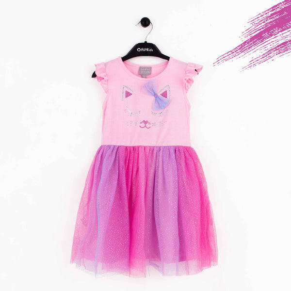 Girl Pink Cat Face Frock