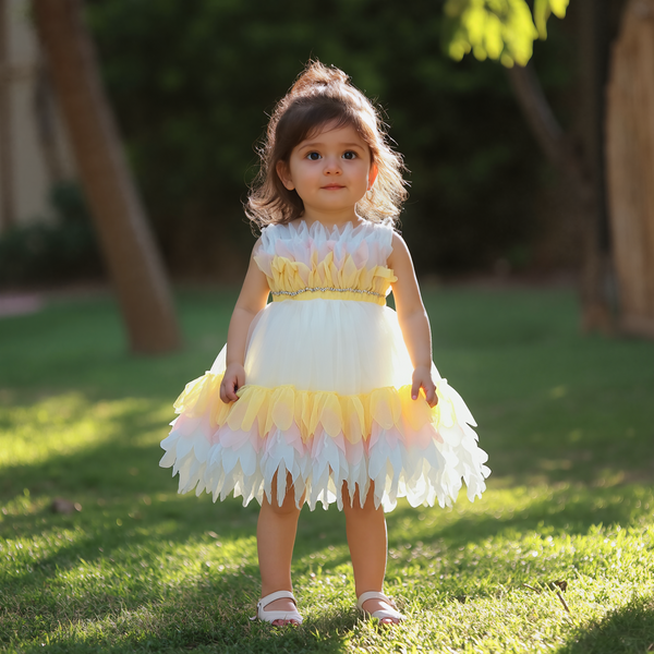 Baby Girl Yellow Double Shade Fancy Frock