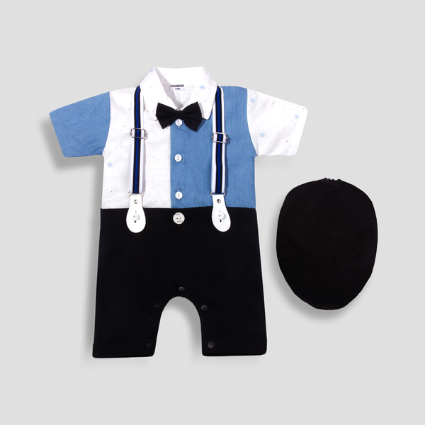 Baby Boy Blue / White Print Formal Romper