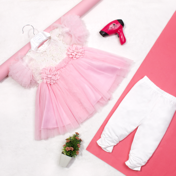 Baby Girl 2 Piece Set Fancy Pink Flower Bunch