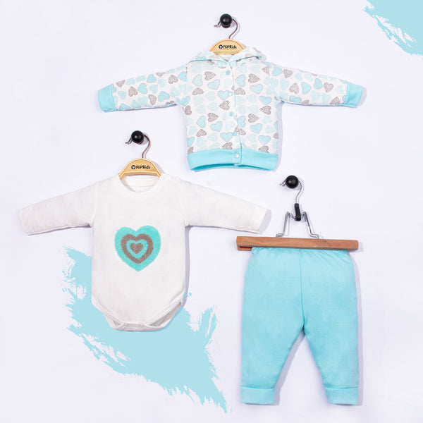 Baby Girl 3 Piece Set Sea Green 3D Heart