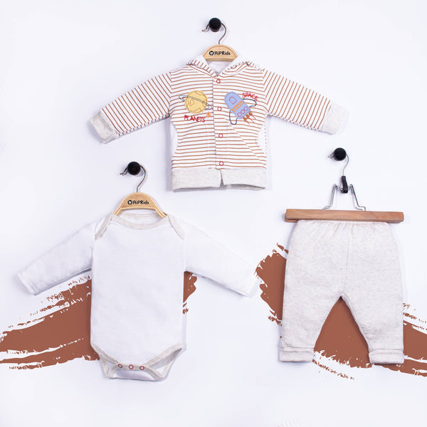 Baby Boy 3 Piece Set Stripes Embroidered Planet