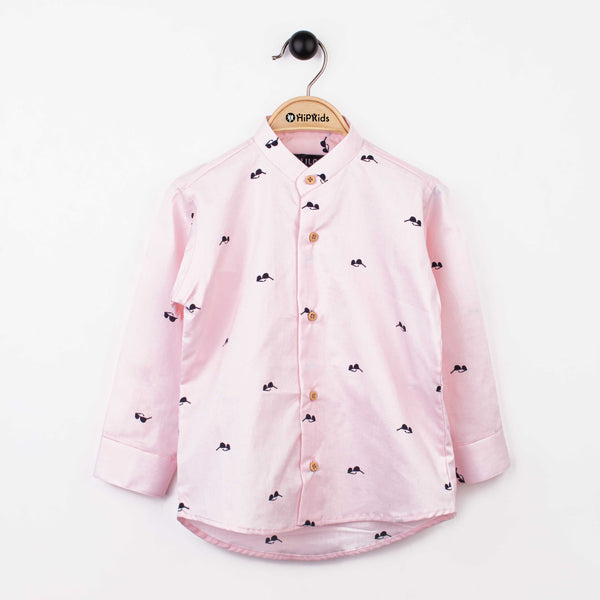 Baby Boy Full Sleeves Pink Shirt Glasses Print