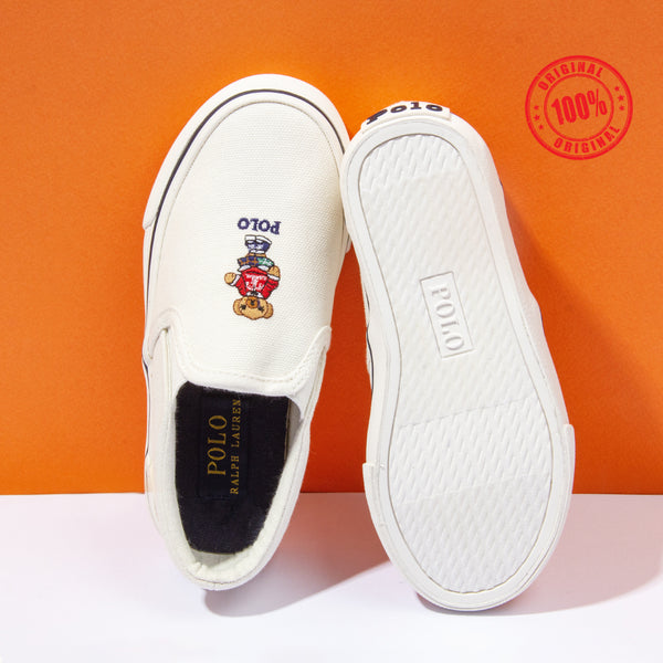 Polo-R.L Girl White Red Polo Bear Slip On Shoes