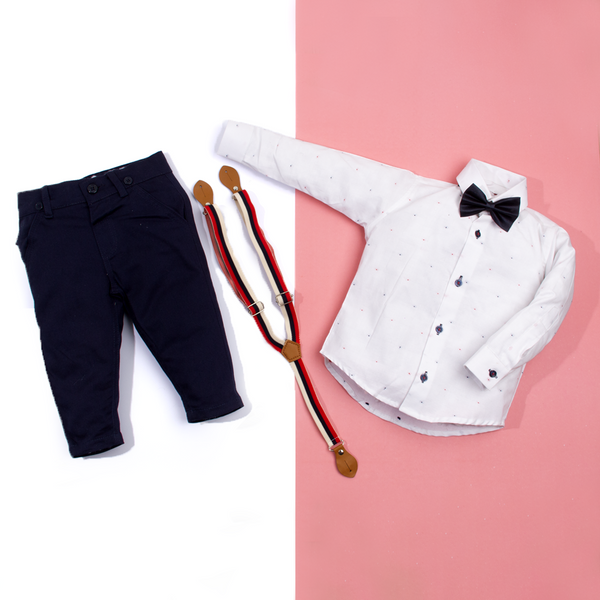 Baby Boy 4 Piece Formal Set White / Multi Dots Shirt