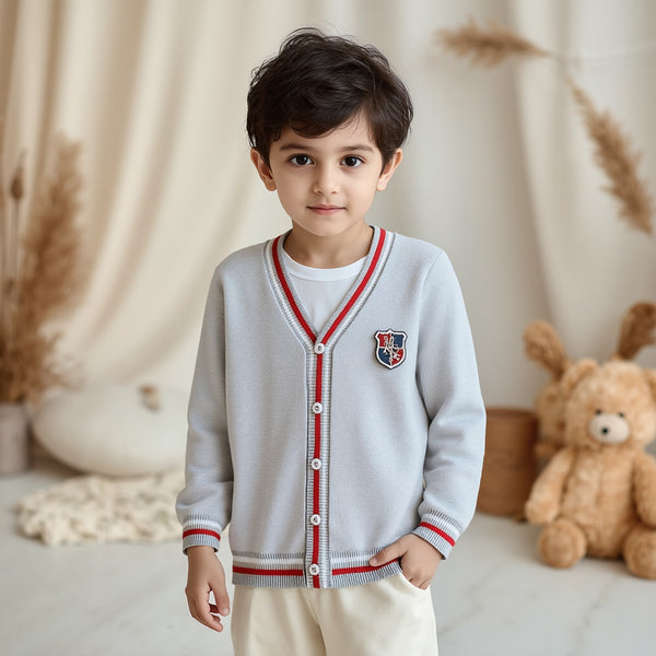 Grey Front Open Full Sleeves Sweater