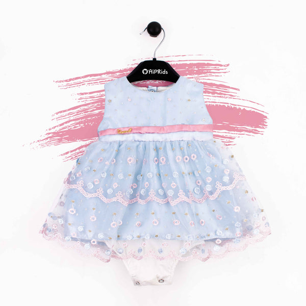 Baby Girl Blue Embroidered Fancy Toto Frock