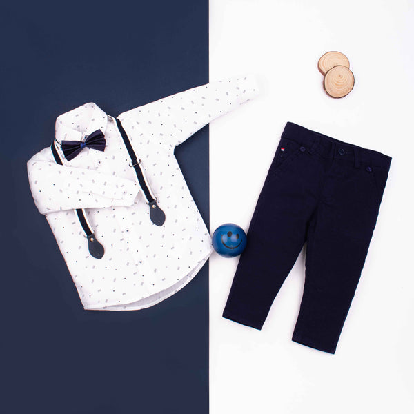 Baby Boy 4 Piece Formal Set White Printed Shirt