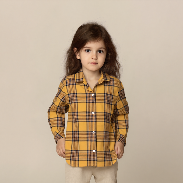 Girl Mustard Checked Print Shirt