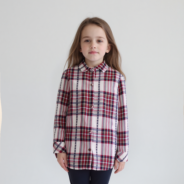 Girl Mahroon Checked Print Shirt
