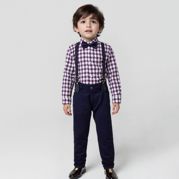 Baby Boy 4 Piece Purple Checked Print Formal Set