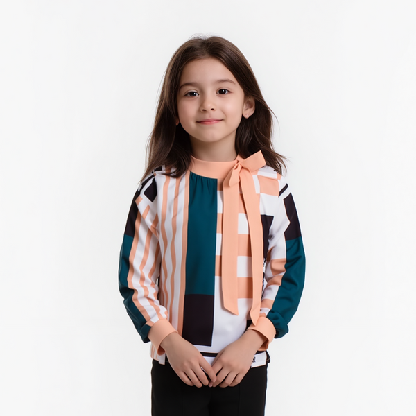 Girl Green and Peach checked Print top