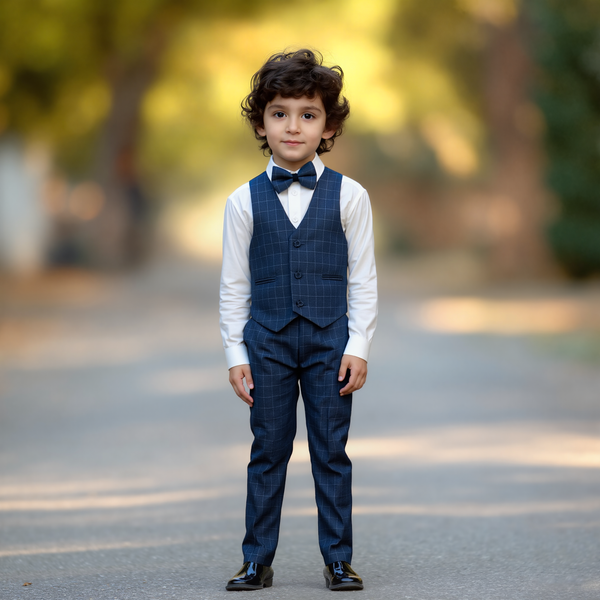 Baby Boy Blue Checked Waistcoat Formal Set